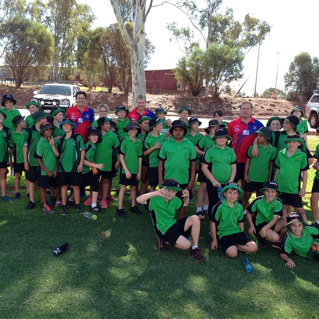 Newman Vets AFL Footy Clinic before the big game tonight! @Brad_Hogg @adrianbarich @grover1480 @PaulHasleby helping the @EJWFoundation #footy #afl #funwithkids #aflmasters